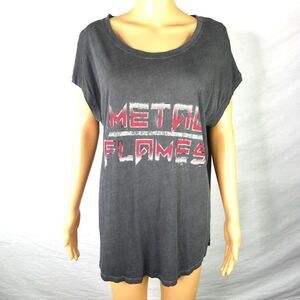 Zara Trafaluc METAL FLAMES Graphic Cap Sleeve Scoop Neck Distressed T Shirt Tee